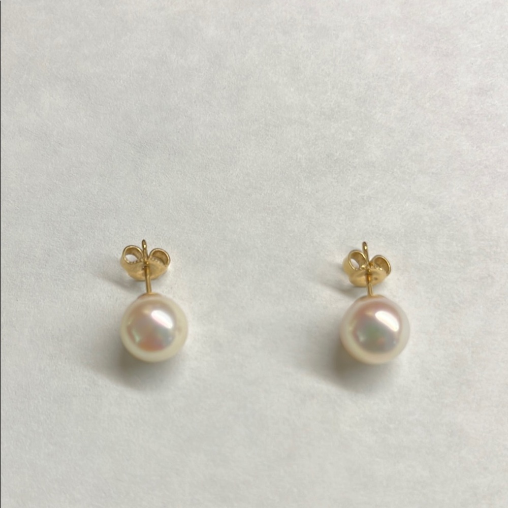 7-8 mm beautiful genuine pearl earrings  14k gold